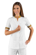 Carica l'immagine nel visualizzatore di Gallery, Casacca Hibiscus non-stiro Bianca e Lurex Gold